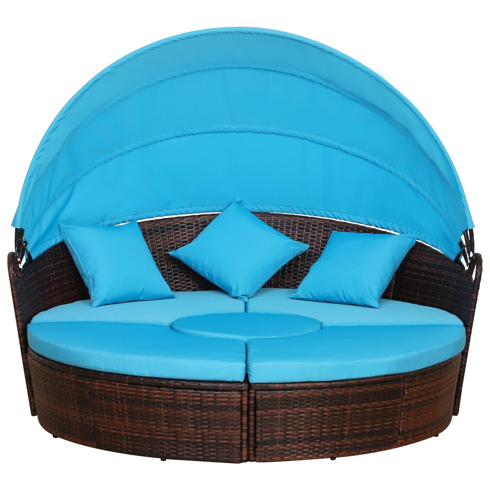 Outsunny Ensemble de 4 chaises longues rondes ou canapés d'extérieur rembourrés en rotin avec pare-soleil