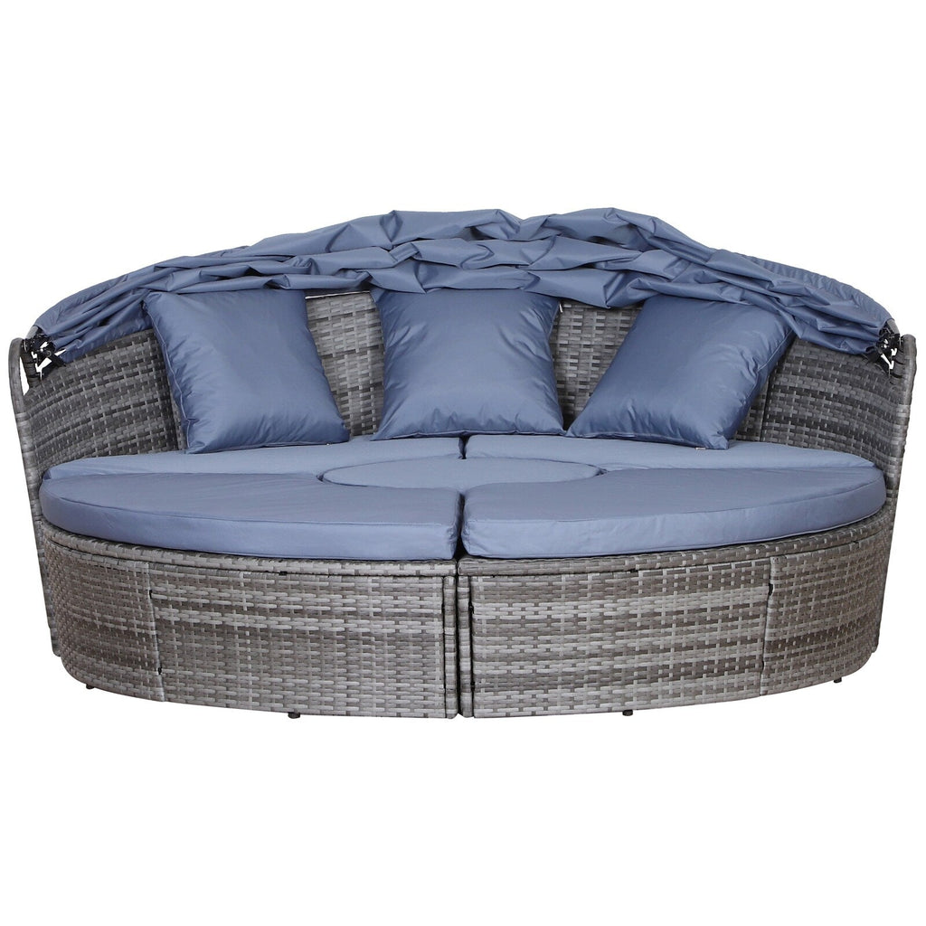 Outsunny Ensemble de 4 chaises longues rondes ou canapés d'extérieur rembourrés en rotin avec pare-soleil