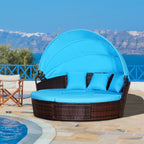 Outsunny Ensemble de 4 chaises longues rondes ou canapés d'extérieur rembourrés en rotin avec pare-soleil