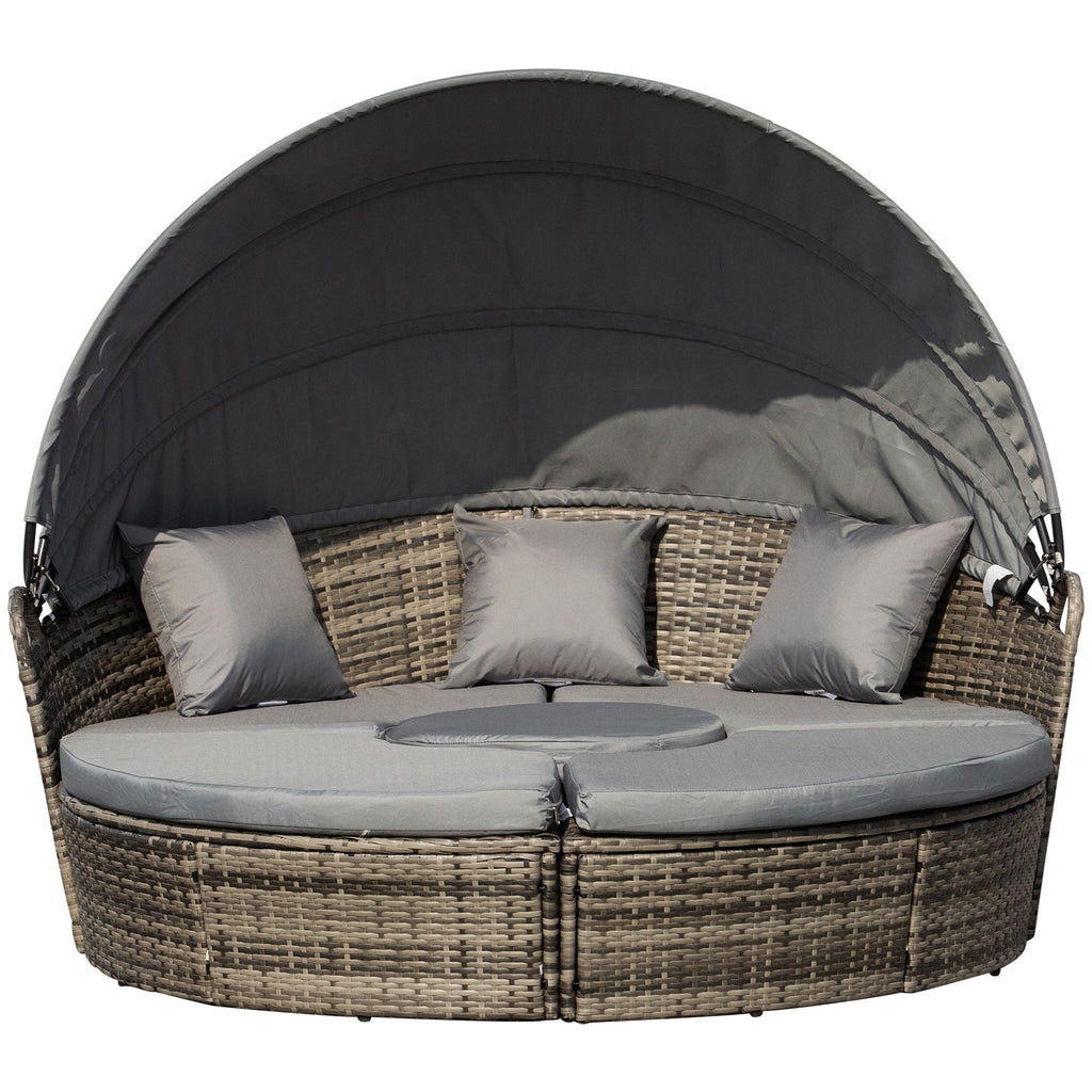 Outsunny Ensemble de 4 chaises longues rondes ou canapés d'extérieur rembourrés en rotin avec pare-soleil