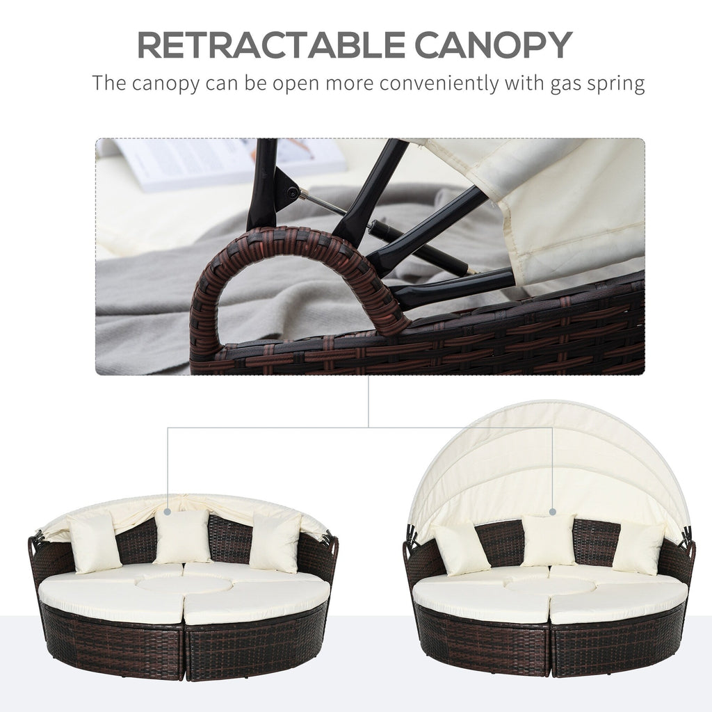 Outsunny Ensemble de 4 chaises longues rondes ou canapés d'extérieur rembourrés en rotin avec pare-soleil