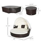 Outsunny Ensemble de 4 chaises longues rondes ou canapés d'extérieur rembourrés en rotin avec pare-soleil