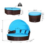 Outsunny Ensemble de 4 chaises longues rondes ou canapés d'extérieur rembourrés en rotin avec pare-soleil