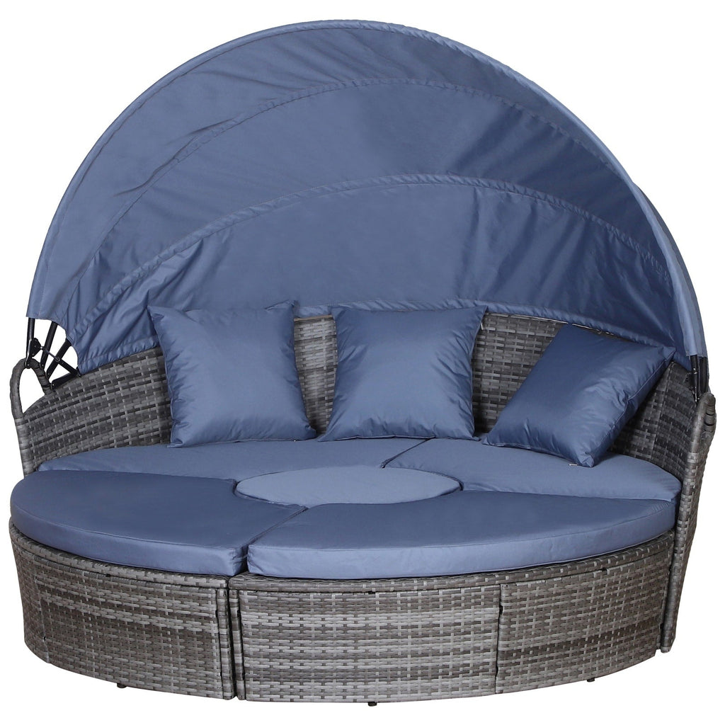 Outsunny Ensemble de 4 chaises longues rondes ou canapés d'extérieur rembourrés en rotin avec pare-soleil