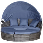 Outsunny Ensemble de 4 chaises longues rondes ou canapés d'extérieur rembourrés en rotin avec pare-soleil