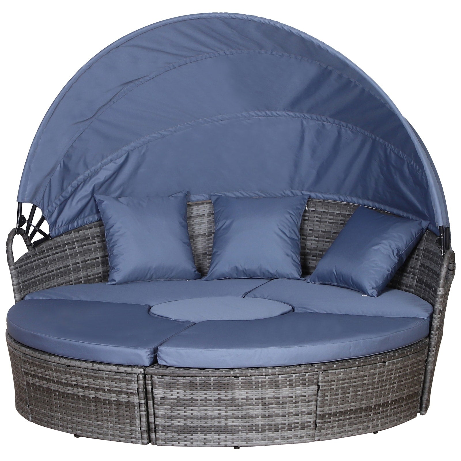 Outsunny Ensemble de 4 chaises longues rondes ou canapés d'extérieur rembourrés en rotin avec pare-soleil