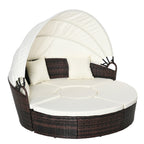 Outsunny Ensemble de 4 chaises longues rondes ou canapés d'extérieur rembourrés en rotin avec pare-soleil