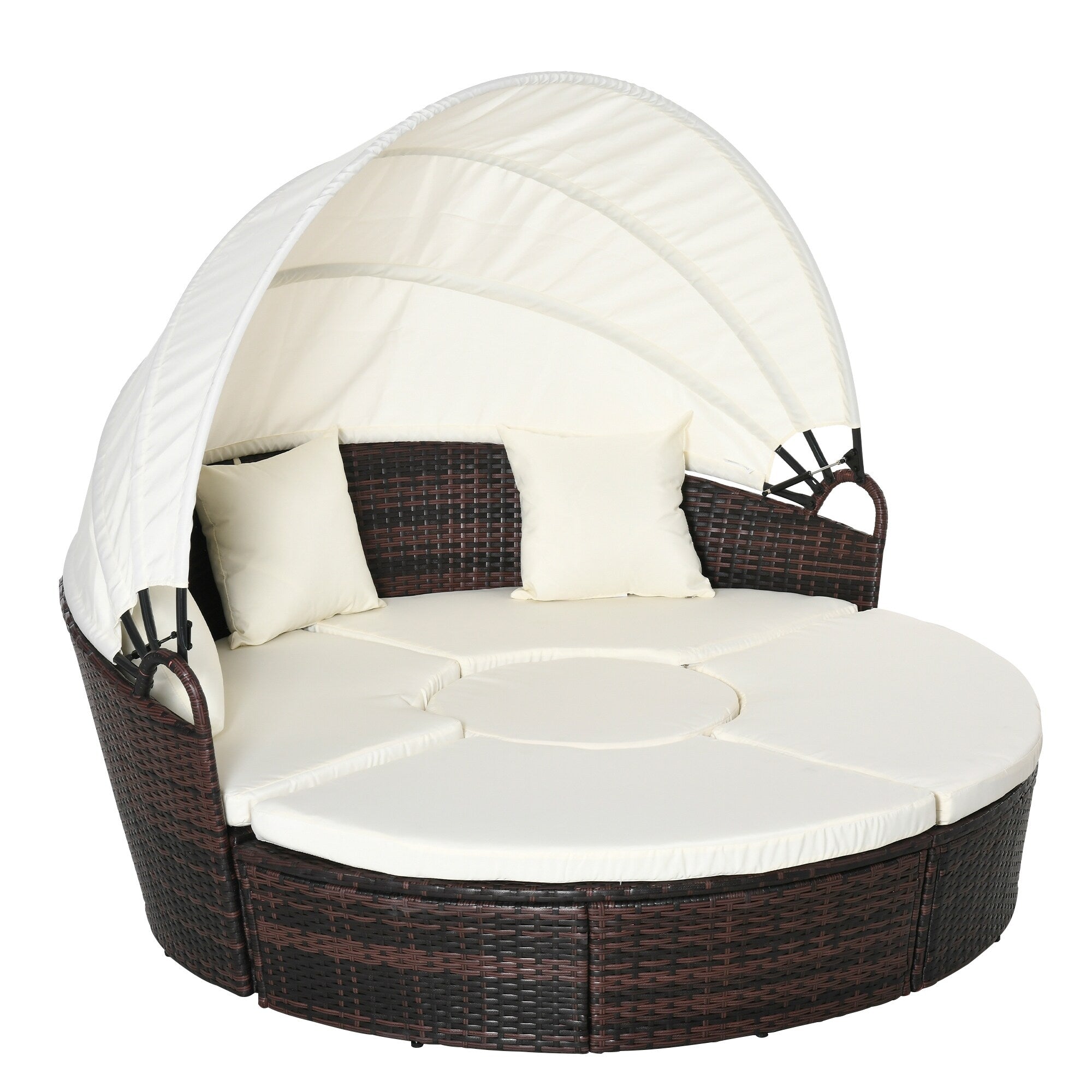 Outsunny Ensemble de 4 chaises longues rondes ou canapés d'extérieur rembourrés en rotin avec pare-soleil