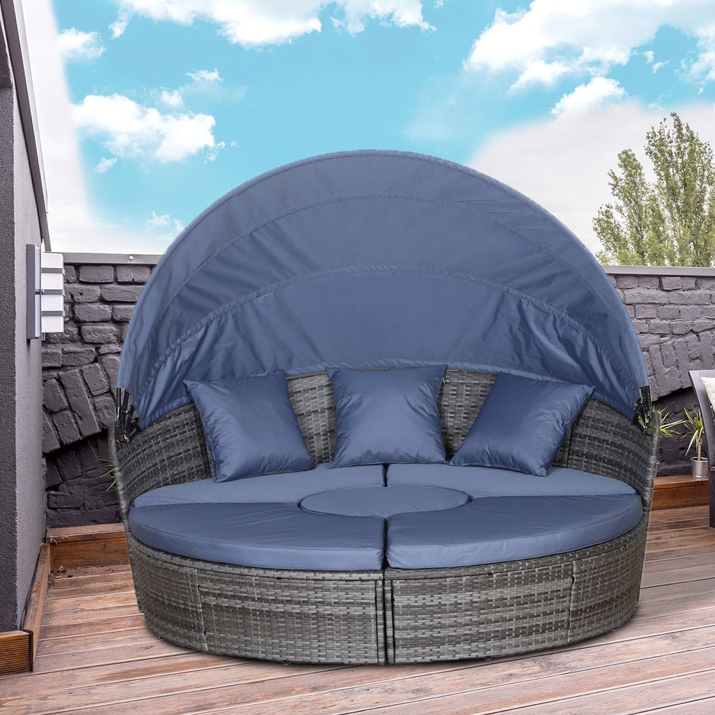 Outsunny Ensemble de 4 chaises longues rondes ou canapés d'extérieur rembourrés en rotin avec pare-soleil