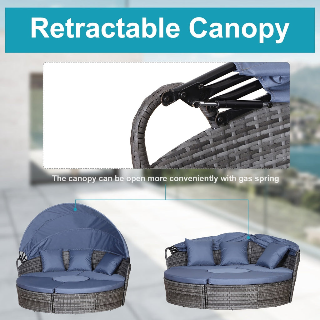 Outsunny Ensemble de 4 chaises longues rondes ou canapés d'extérieur rembourrés en rotin avec pare-soleil