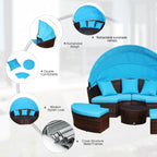 Outsunny Ensemble de 4 chaises longues rondes ou canapés d'extérieur rembourrés en rotin avec pare-soleil