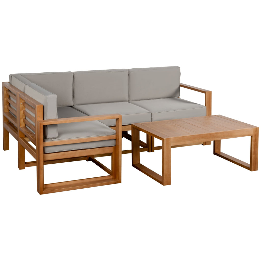 Ensemble de meubles de jardin Outsunny 5 pièces en L, canapé d'extérieur en bois, gris