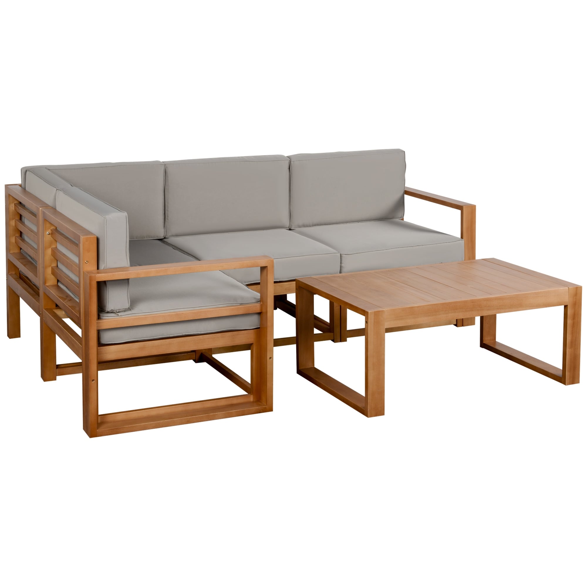 Ensemble de meubles de jardin Outsunny 5 pièces en L, canapé d'extérieur en bois, gris