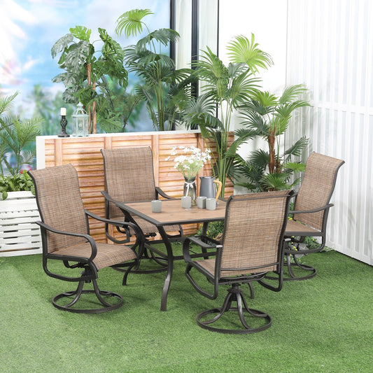 Ensemble de salle à manger d'extérieur Outsunny 5 pièces, 4 chaises à bascule pivotantes et une table à manger 37 x 37 avec trou pour parasol