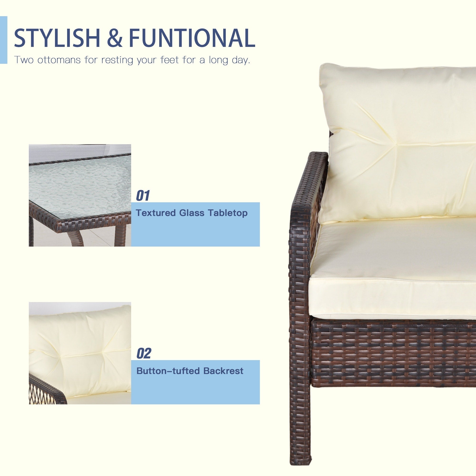 Ensemble de 5 fauteuils de jardin Outsunny en rotin synthétique avec coussins zippés confortables et structure résistante aux intempéries