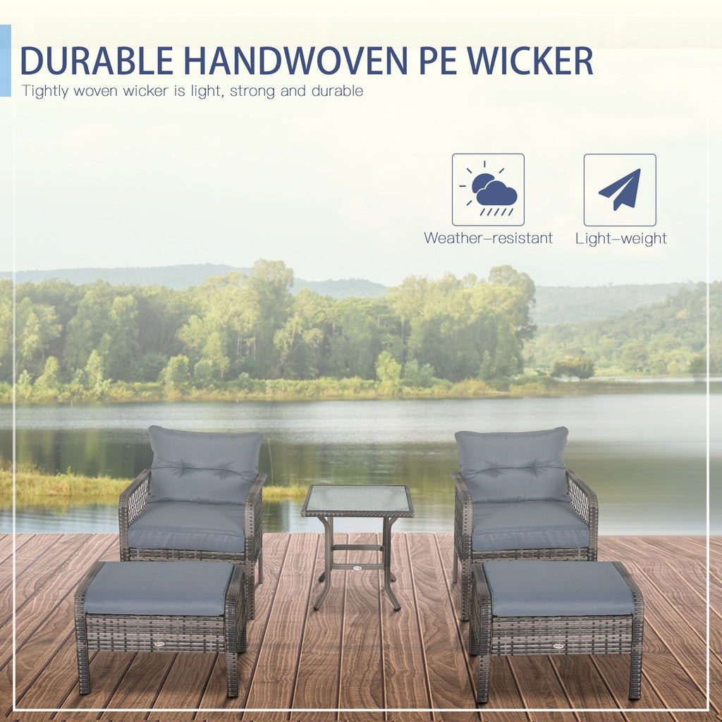 Ensemble de 5 fauteuils de jardin Outsunny en rotin synthétique avec coussins zippés confortables et structure résistante aux intempéries