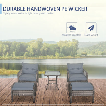 Ensemble de 5 fauteuils de jardin Outsunny en rotin synthétique avec coussins zippés confortables et structure résistante aux intempéries