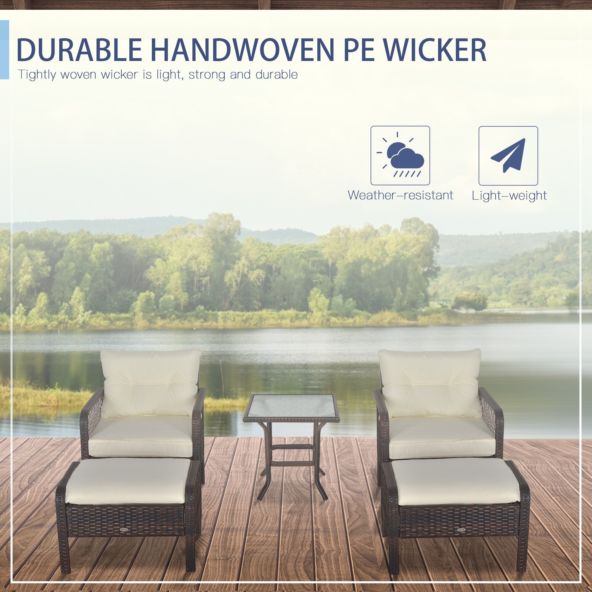 Ensemble de 5 fauteuils de jardin Outsunny en rotin synthétique avec coussins zippés confortables et structure résistante aux intempéries