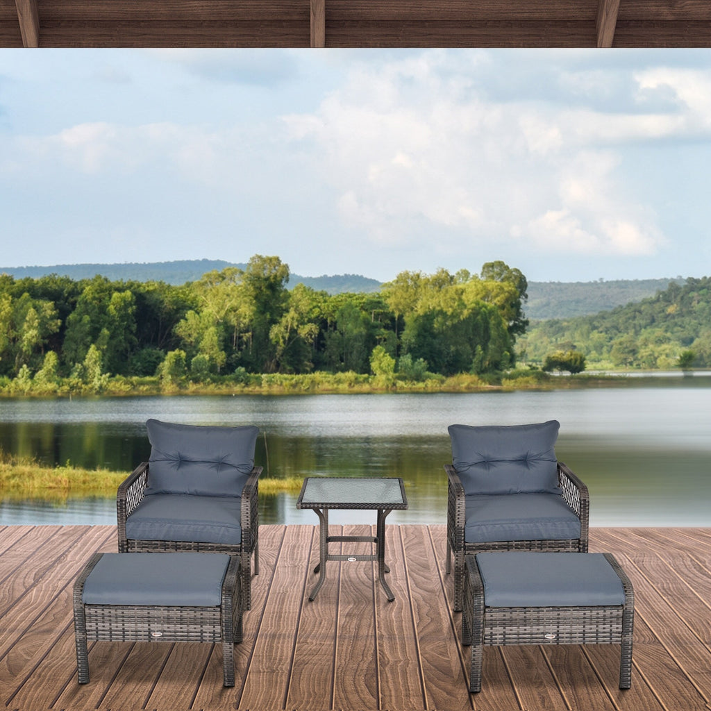 Ensemble de 5 fauteuils de jardin Outsunny en rotin synthétique avec coussins zippés confortables et structure résistante aux intempéries