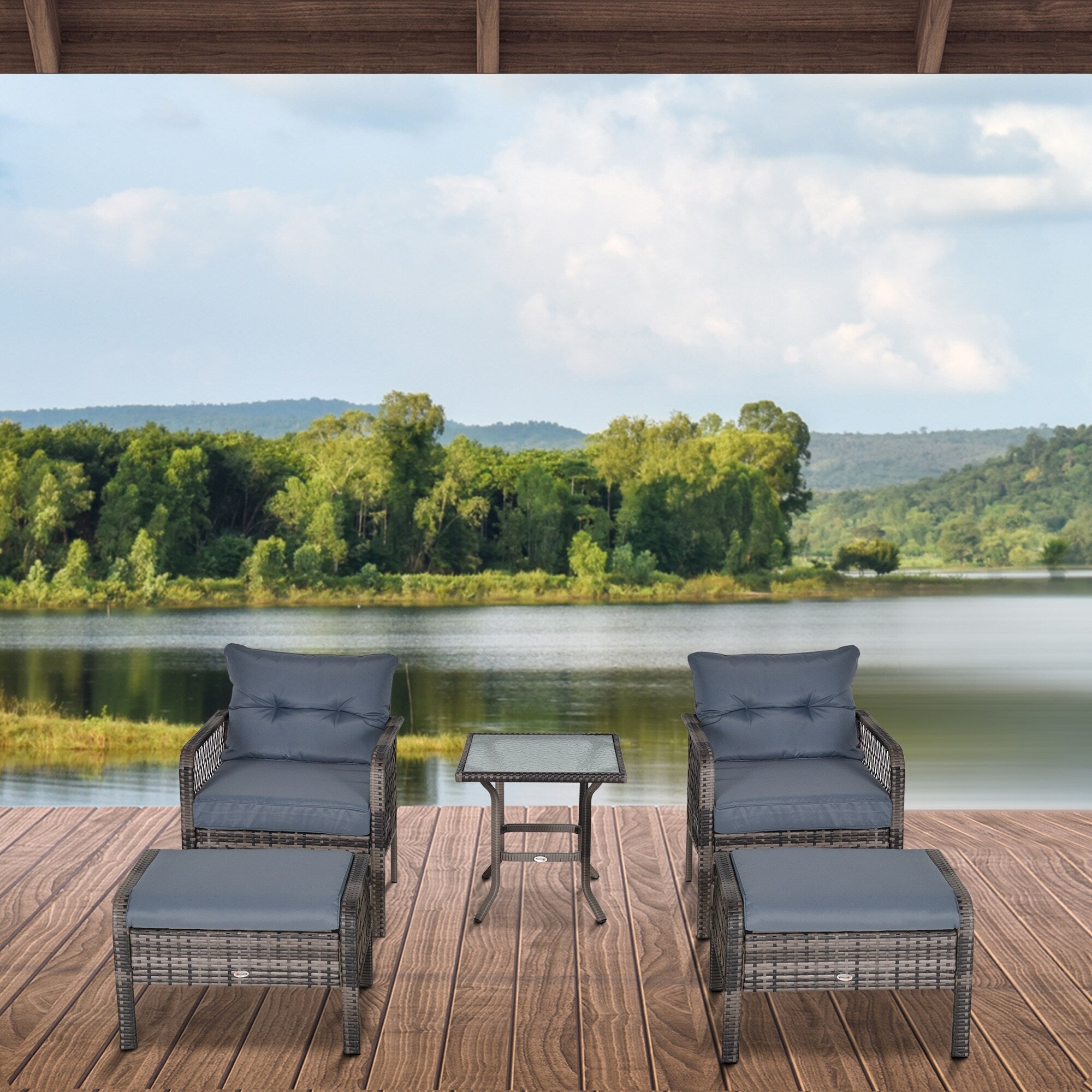 Ensemble de 5 fauteuils de jardin Outsunny en rotin synthétique avec coussins zippés confortables et structure résistante aux intempéries