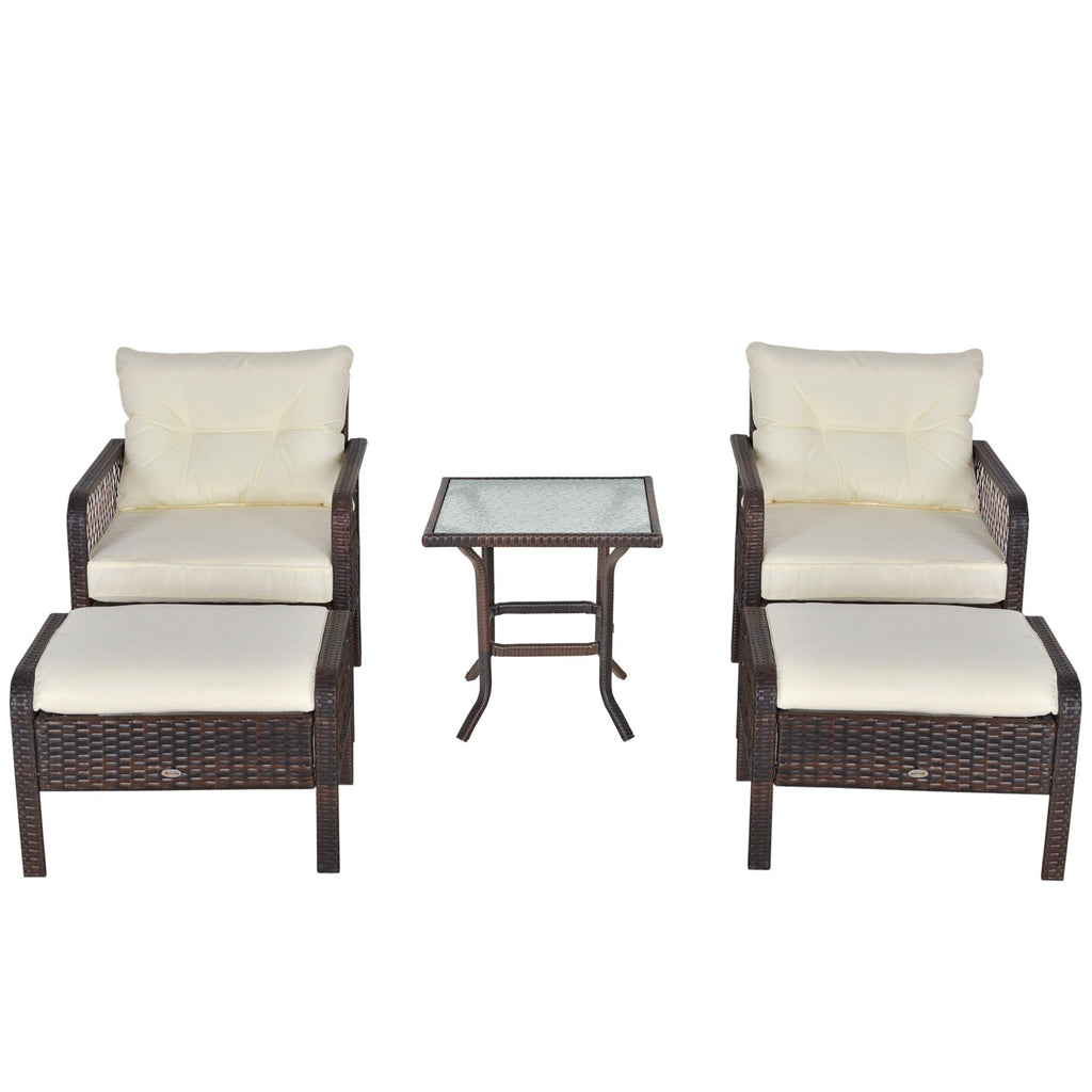 Ensemble de 5 fauteuils de jardin Outsunny en rotin synthétique avec coussins zippés confortables et structure résistante aux intempéries