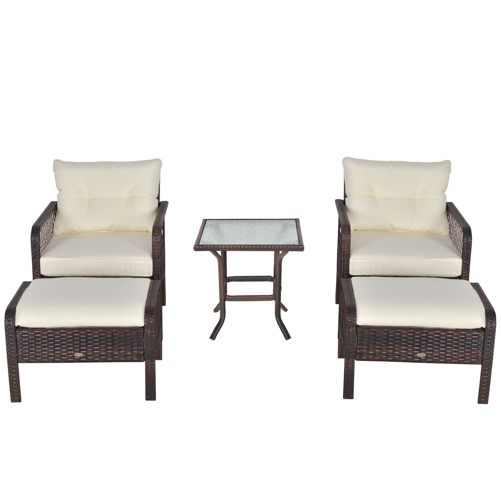 Ensemble de 5 fauteuils de jardin Outsunny en rotin synthétique avec coussins zippés confortables et structure résistante aux intempéries