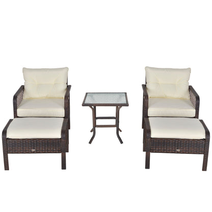 Ensemble de 5 fauteuils de jardin Outsunny en rotin synthétique avec coussins zippés confortables et structure résistante aux intempéries