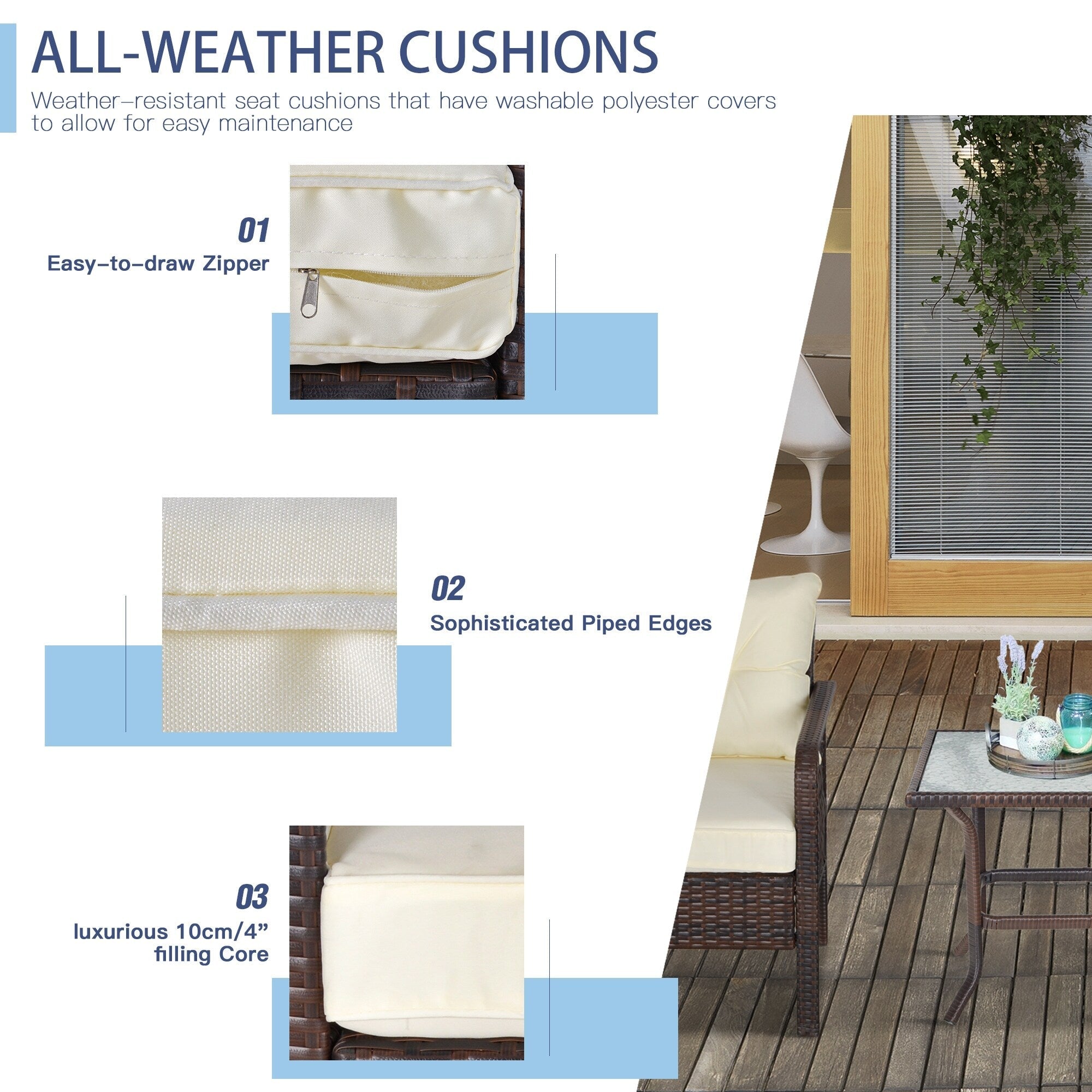 Ensemble de 5 fauteuils de jardin Outsunny en rotin synthétique avec coussins zippés confortables et structure résistante aux intempéries