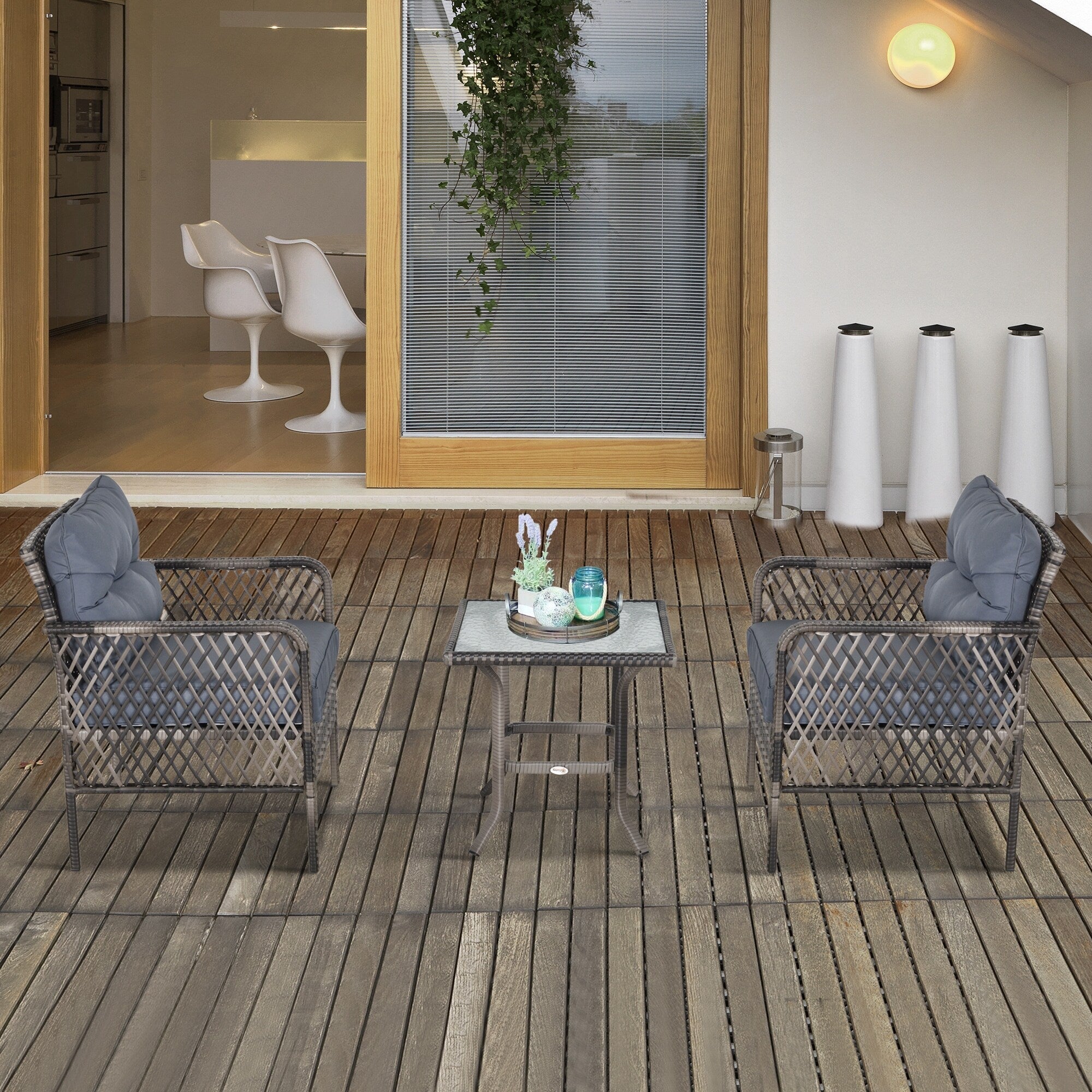 Ensemble de 5 fauteuils de jardin Outsunny en rotin synthétique avec coussins zippés confortables et structure résistante aux intempéries