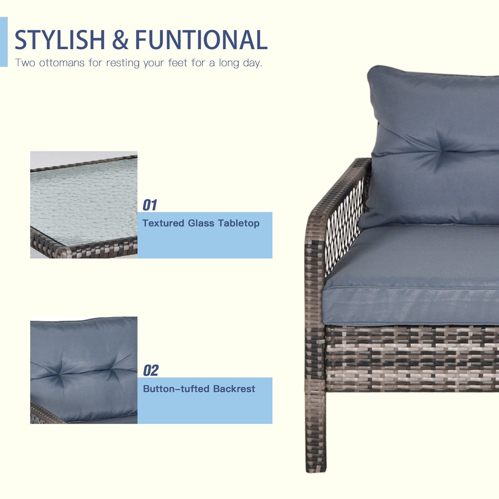 Ensemble de 5 fauteuils de jardin Outsunny en rotin synthétique avec coussins zippés confortables et structure résistante aux intempéries