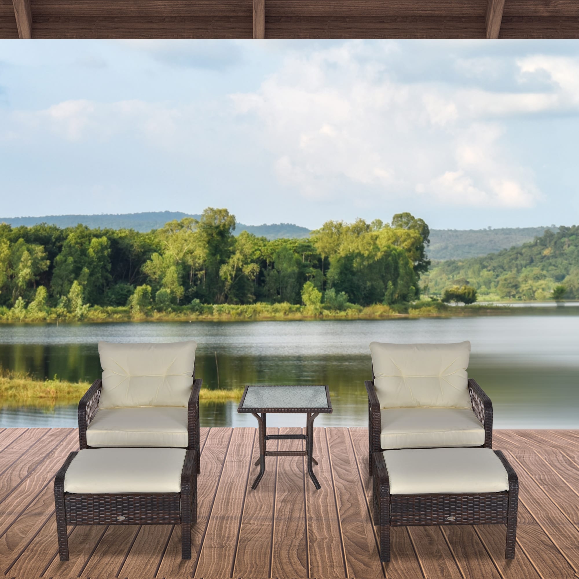 Ensemble de 5 fauteuils de jardin Outsunny en rotin synthétique avec coussins zippés confortables et structure résistante aux intempéries