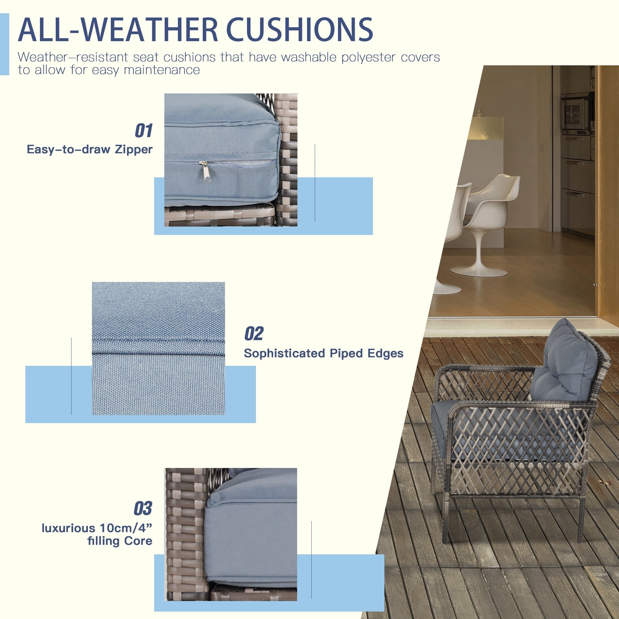 Ensemble de 5 fauteuils de jardin Outsunny en rotin synthétique avec coussins zippés confortables et structure résistante aux intempéries
