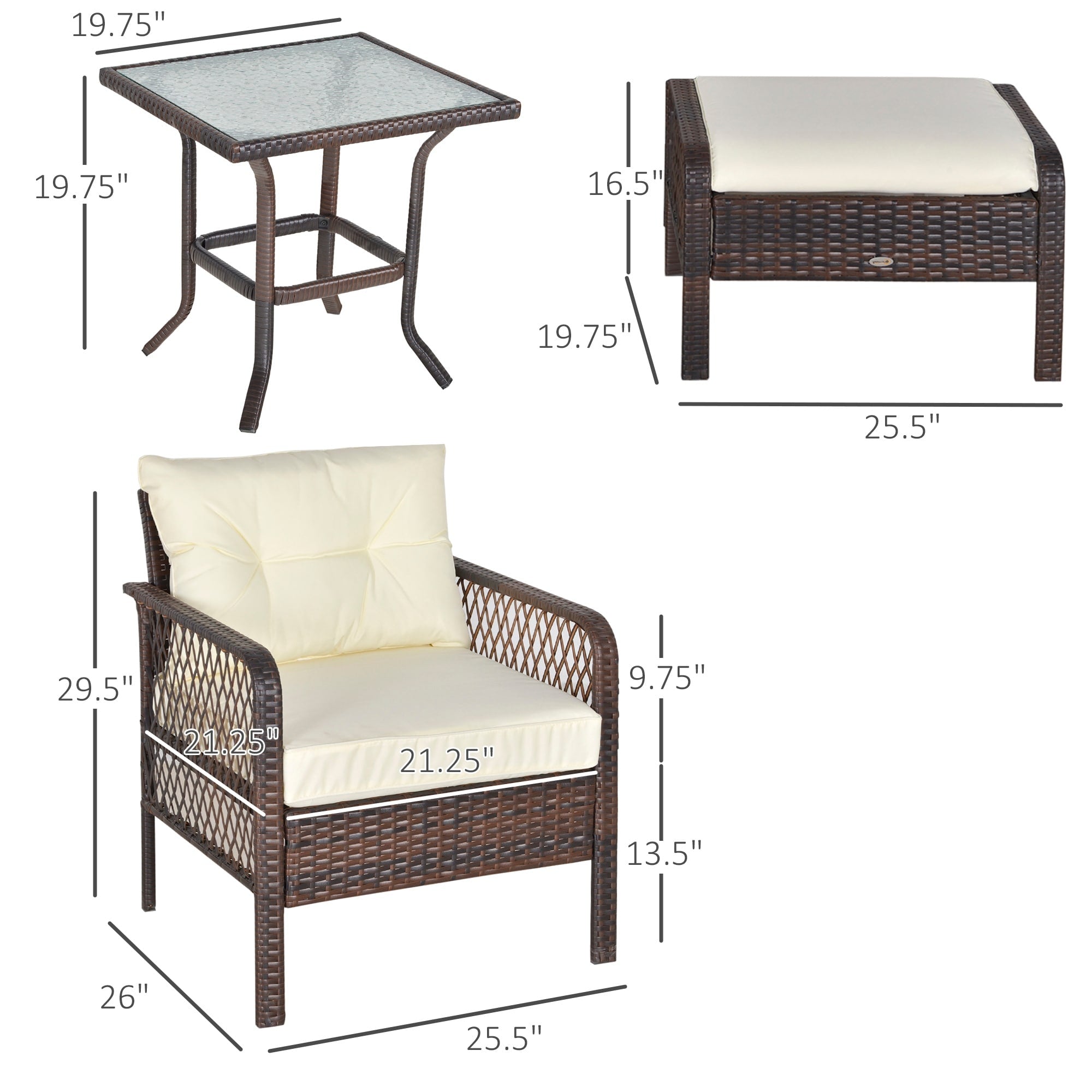 Ensemble de 5 fauteuils de jardin Outsunny en rotin synthétique avec coussins zippés confortables et structure résistante aux intempéries