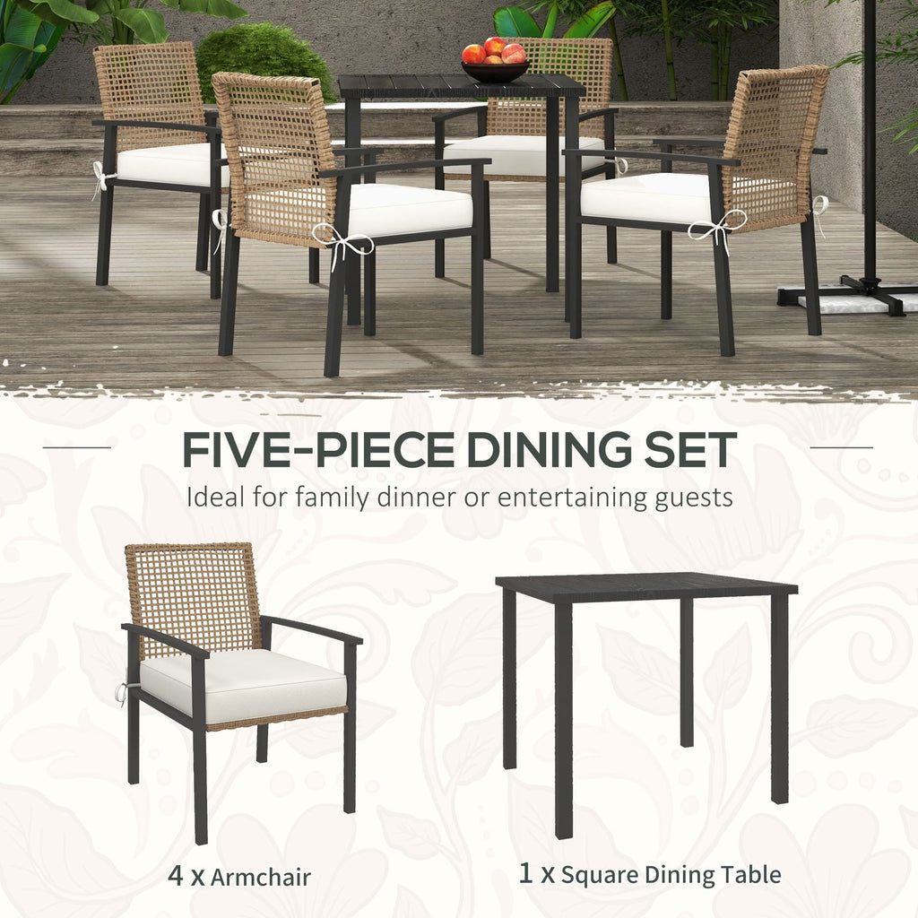 Ensemble de salle à manger de patio Outsunny 5 pièces, table et chaises d'extérieur avec coussins, ensemble de salle à manger en osier avec trou pour parasol - N/A