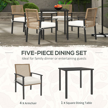 Ensemble de salle à manger de patio Outsunny 5 pièces, table et chaises d'extérieur avec coussins, ensemble de salle à manger en osier avec trou pour parasol - N/A