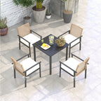 Ensemble de salle à manger de patio Outsunny 5 pièces, table et chaises d'extérieur avec coussins, ensemble de salle à manger en osier avec trou pour parasol - N/A