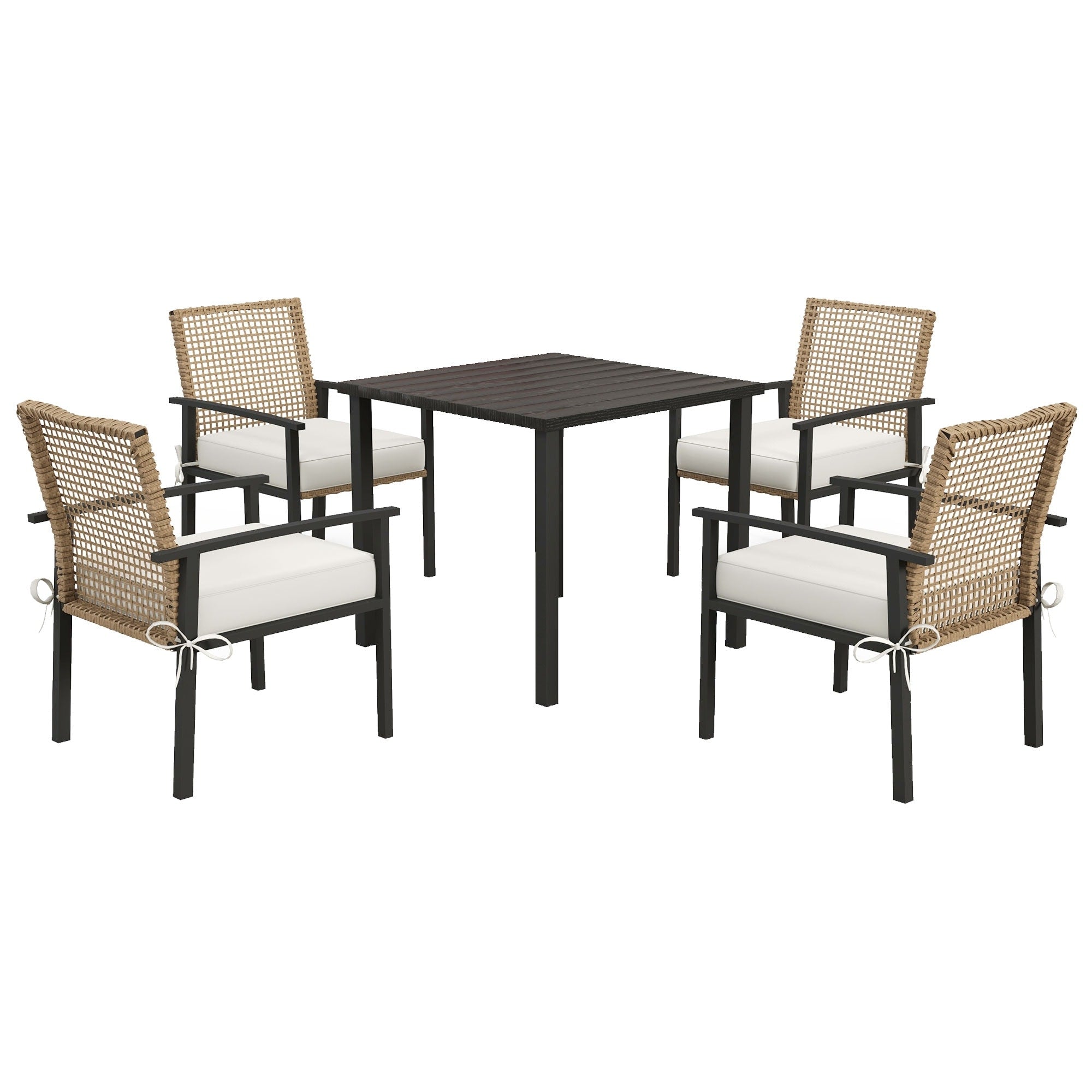 Ensemble de salle à manger de patio Outsunny 5 pièces, table et chaises d'extérieur avec coussins, ensemble de salle à manger en osier avec trou pour parasol - N/A