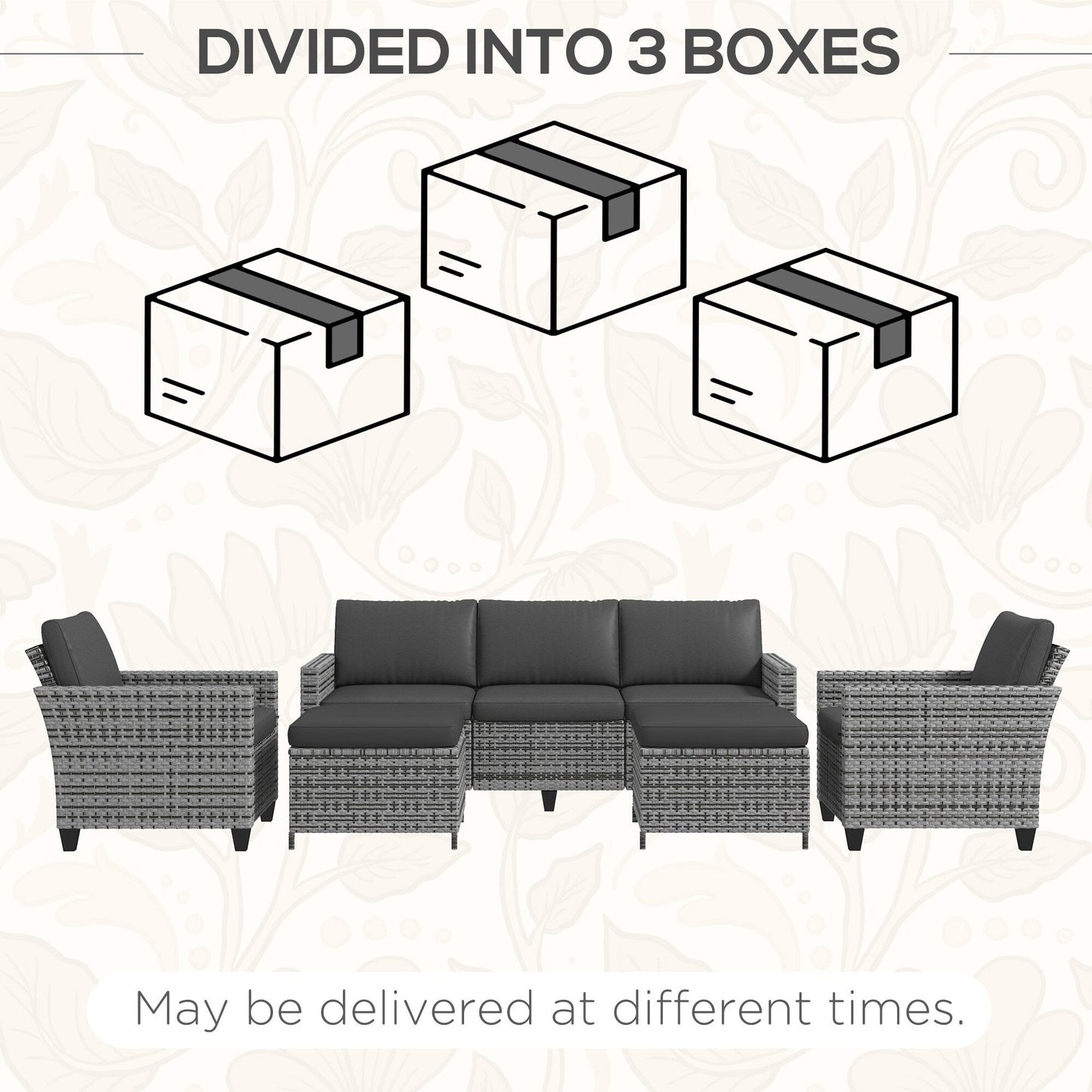 Ensemble de meubles de jardin Outsunny 5 pièces avec coussins, salon de jardin avec canapé trois places en rotin, chaises et repose-pieds