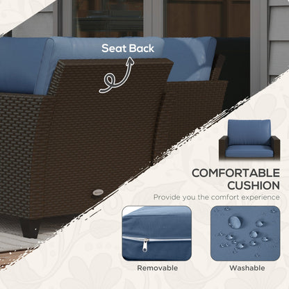 Ensemble de meubles de jardin Outsunny 5 pièces avec coussins, salon de jardin avec canapé trois places en rotin, chaises et repose-pieds