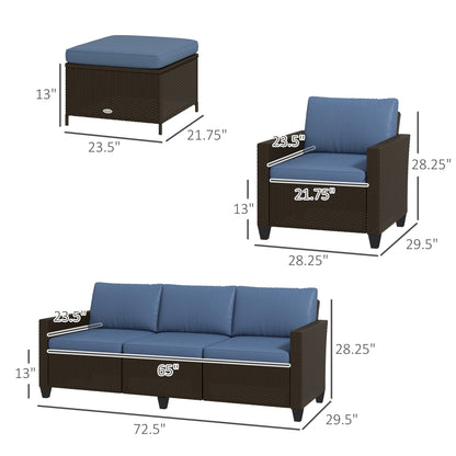 Ensemble de meubles de jardin Outsunny 5 pièces avec coussins, salon de jardin avec canapé trois places en rotin, chaises et repose-pieds