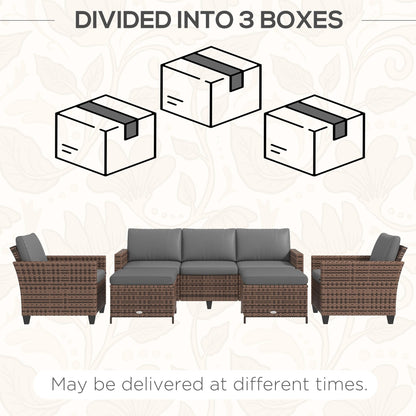Ensemble de meubles de jardin Outsunny 5 pièces avec coussins, salon de jardin avec canapé trois places en rotin, chaises et repose-pieds