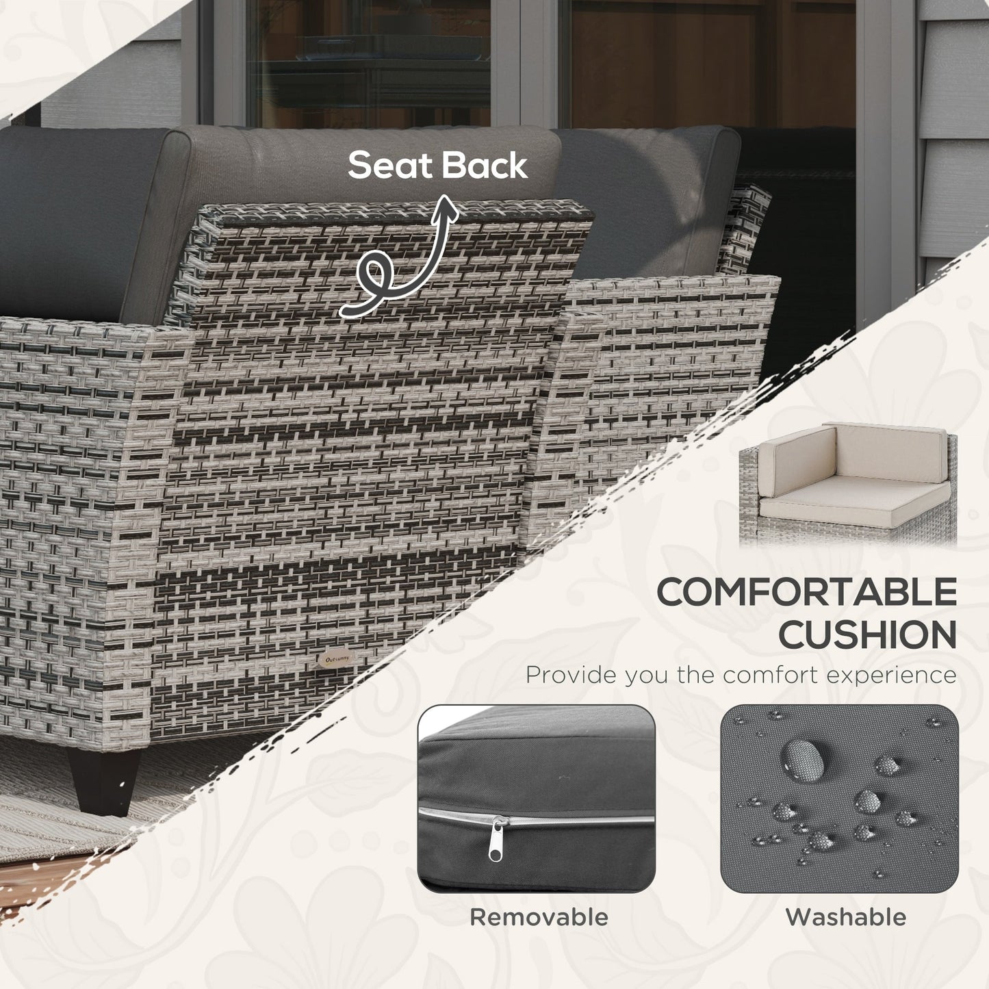 Ensemble de meubles de jardin Outsunny 5 pièces avec coussins, salon de jardin avec canapé trois places en rotin, chaises et repose-pieds
