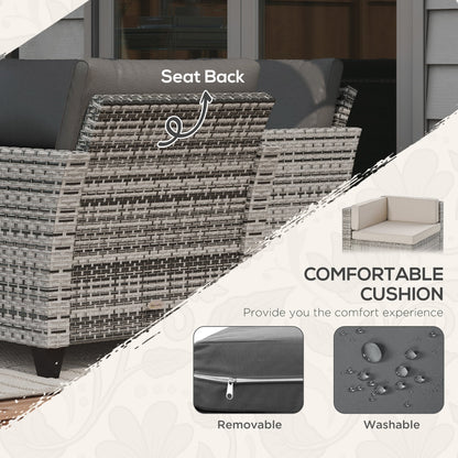 Ensemble de meubles de jardin Outsunny 5 pièces avec coussins, salon de jardin avec canapé trois places en rotin, chaises et repose-pieds
