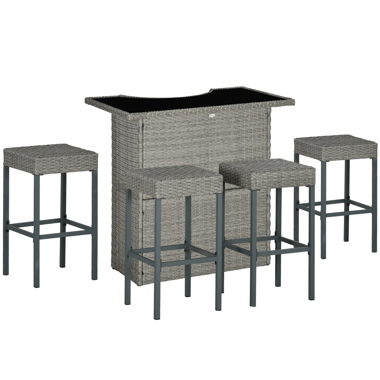 Ensemble de bar Outsunny 5 pièces en rotin et osier, table et chaises d'extérieur hautes, ensemble de patio hauteur bar