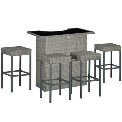 Ensemble de bar Outsunny 5 pièces en rotin et osier, table et chaises d'extérieur hautes, ensemble de patio hauteur bar