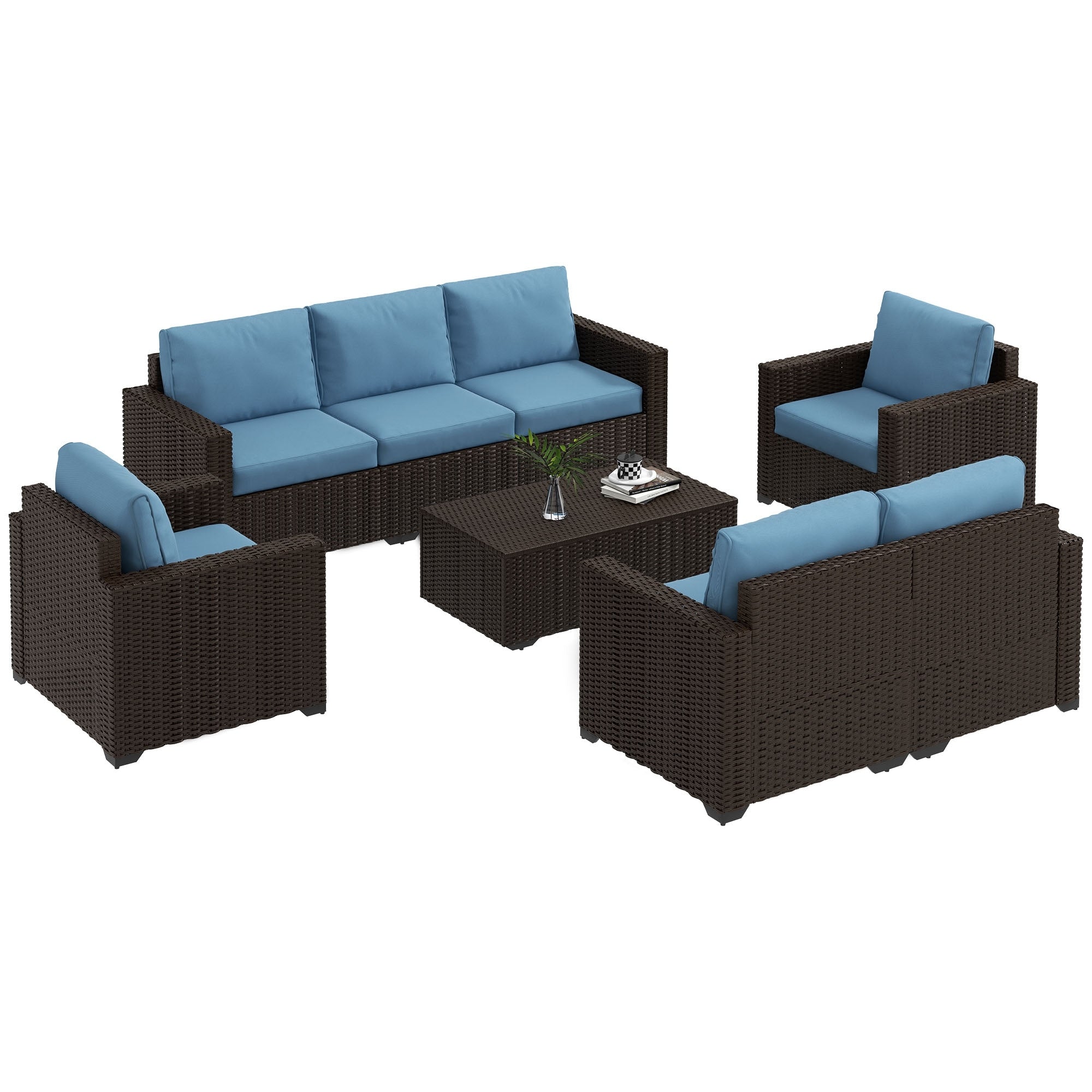 Ensemble de meubles de jardin Outsunny 5 pièces en osier avec coussins épais et rembourrés, canapé sectionnel d'extérieur en rotin PE