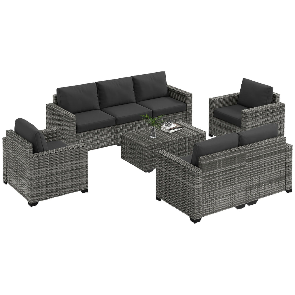Ensemble de meubles de jardin Outsunny 5 pièces en osier avec coussins épais et rembourrés, canapé sectionnel d'extérieur en rotin PE