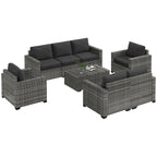 Ensemble de meubles de jardin Outsunny 5 pièces en osier avec coussins épais et rembourrés, canapé sectionnel d'extérieur en rotin PE