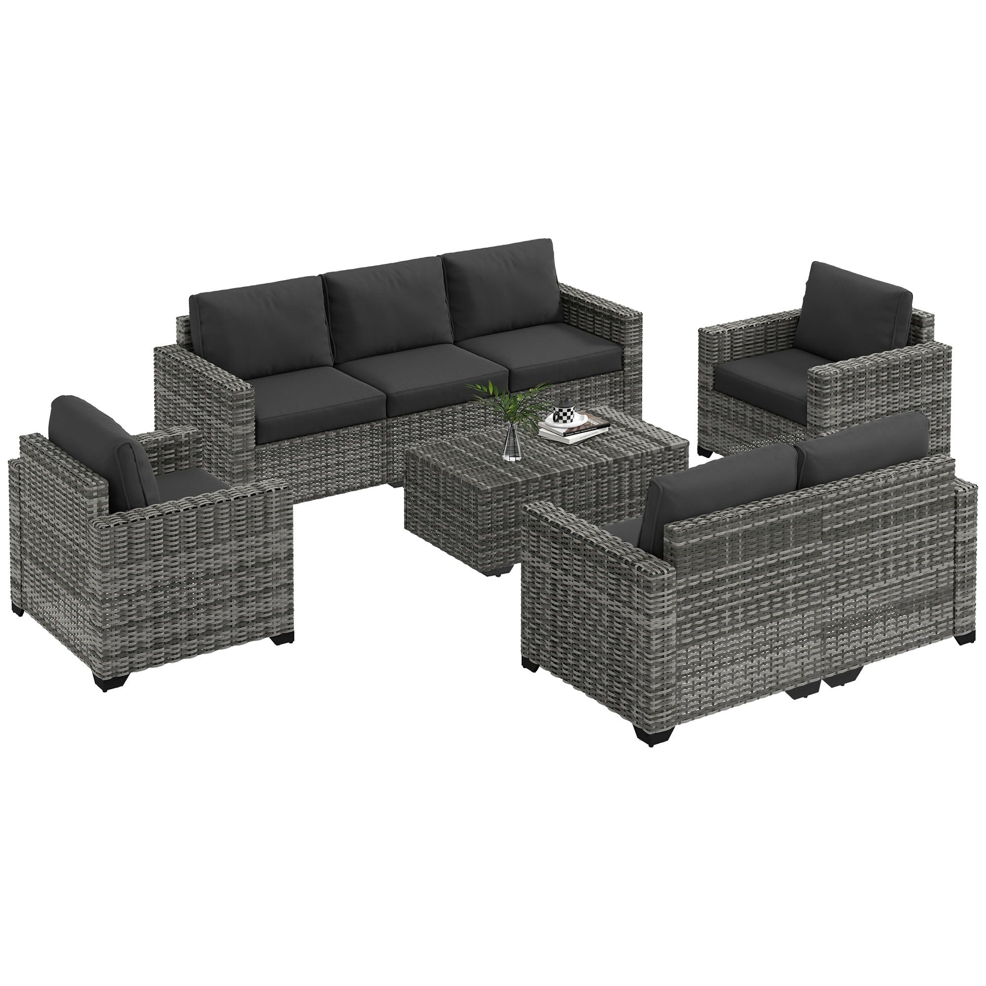 Ensemble de meubles de jardin Outsunny 5 pièces en osier avec coussins épais et rembourrés, canapé sectionnel d'extérieur en rotin PE