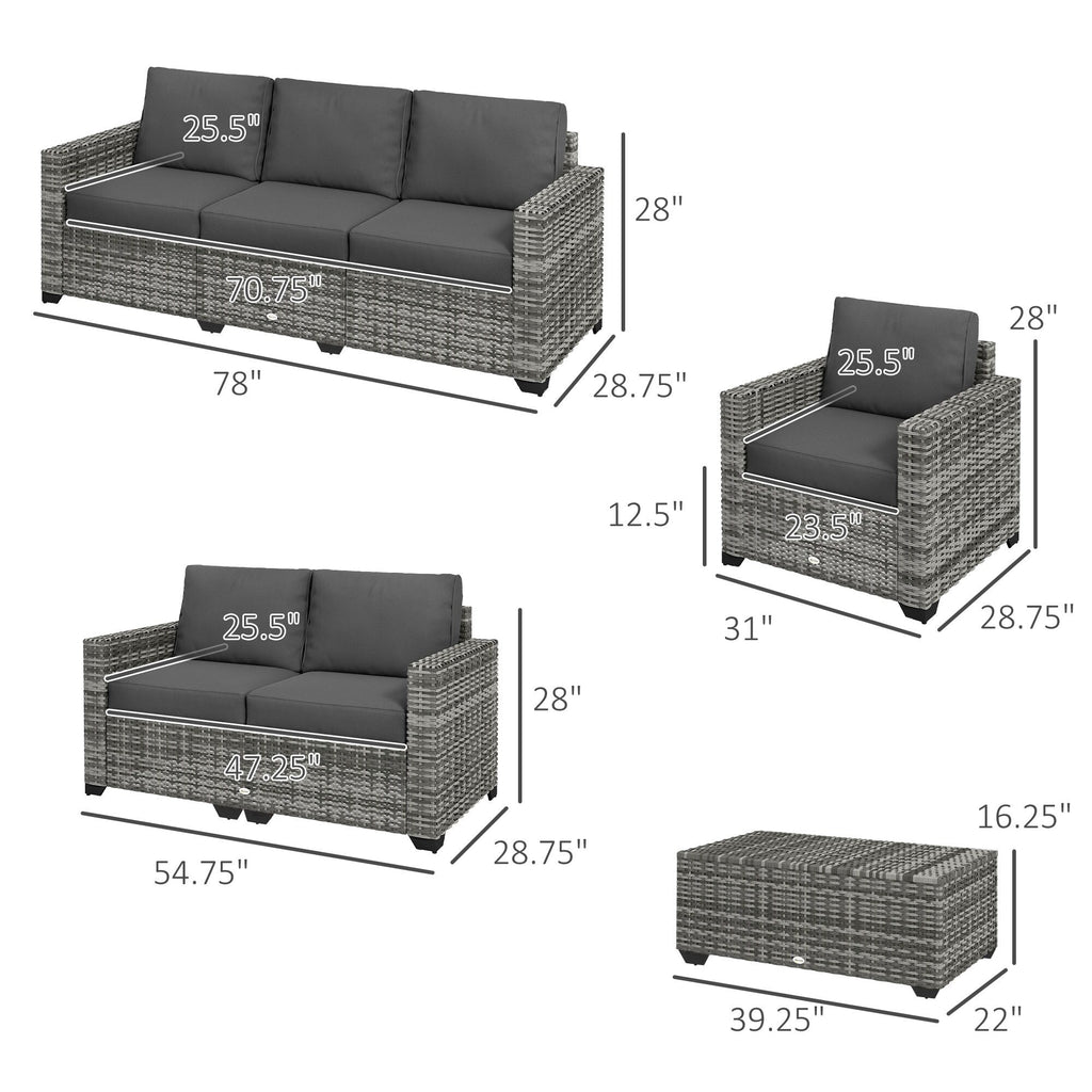 Ensemble de meubles de jardin Outsunny 5 pièces en osier avec coussins épais et rembourrés, canapé sectionnel d'extérieur en rotin PE
